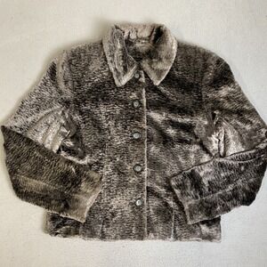 Louben Jacket Women's Size 10 Gray Faux Fur Button Up With Collar Formal Blazer